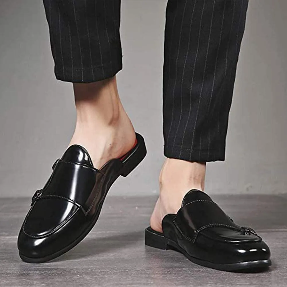NXY Men's Slip-on Mule Loafer Leather Backless Casual Dress Slippers