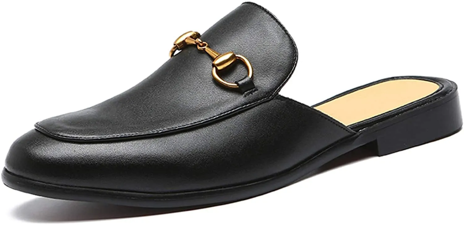 NXY Men's Slip-on Mule Loafer Leather Backless Casual Dress Slippers