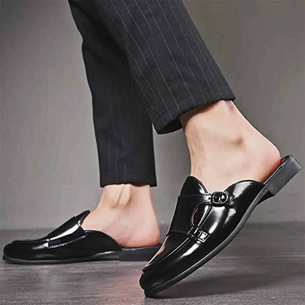 NXY Men's Slip-on Mule Loafer Leather Backless Casual Dress Slippers