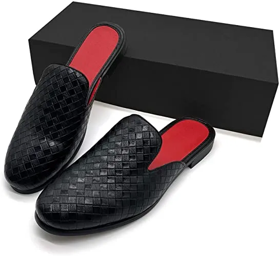 NXY Men's Slip-on Mule Loafer Leather Backless Casual Dress Slippers