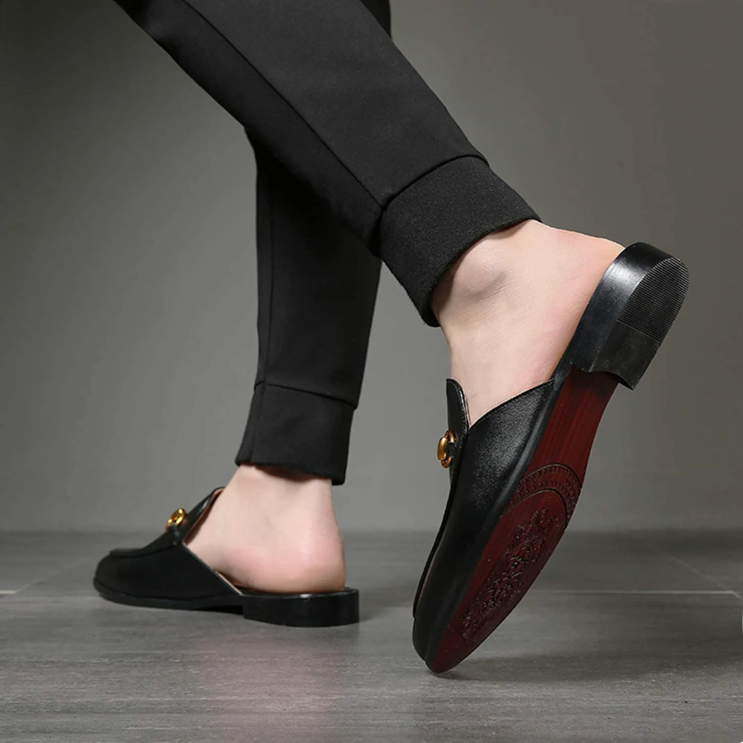 NXY Men's Slip-on Mule Loafer Leather Backless Casual Dress Slippers