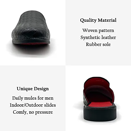 NXY Men's Slip-on Mule Loafer Leather Backless Casual Dress Slippers