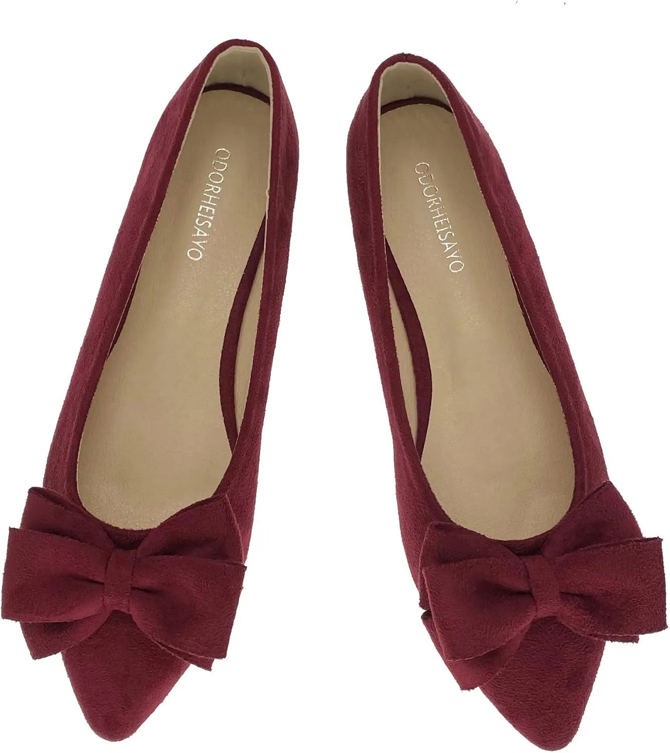 ODORHEISAYO Women's Comfortable Dressy Pink Bows Flats, Pointy Toe Casual Slip On Ballet Flats for Work, Wedding, Party