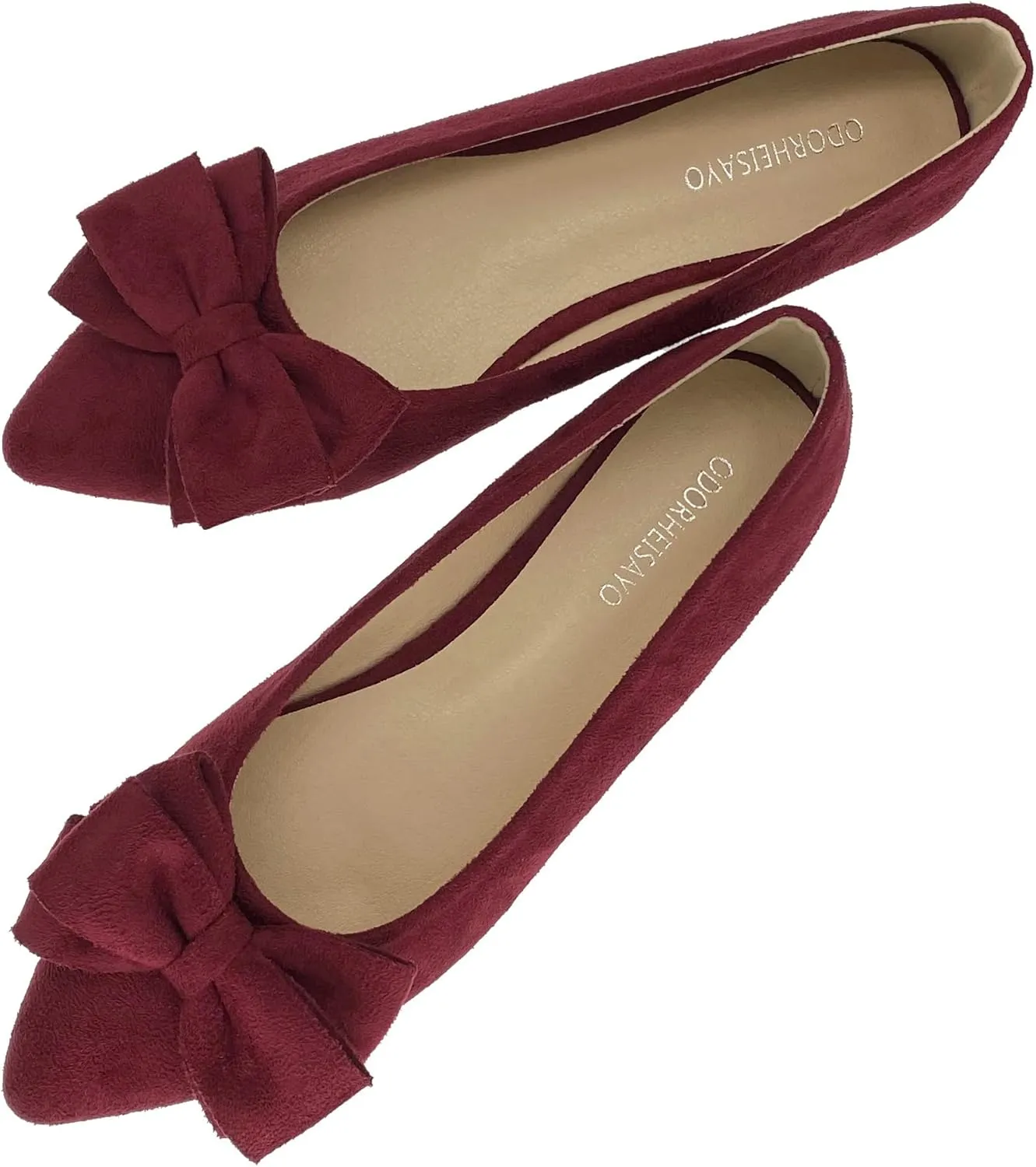ODORHEISAYO Women's Comfortable Dressy Pink Bows Flats, Pointy Toe Casual Slip On Ballet Flats for Work, Wedding, Party