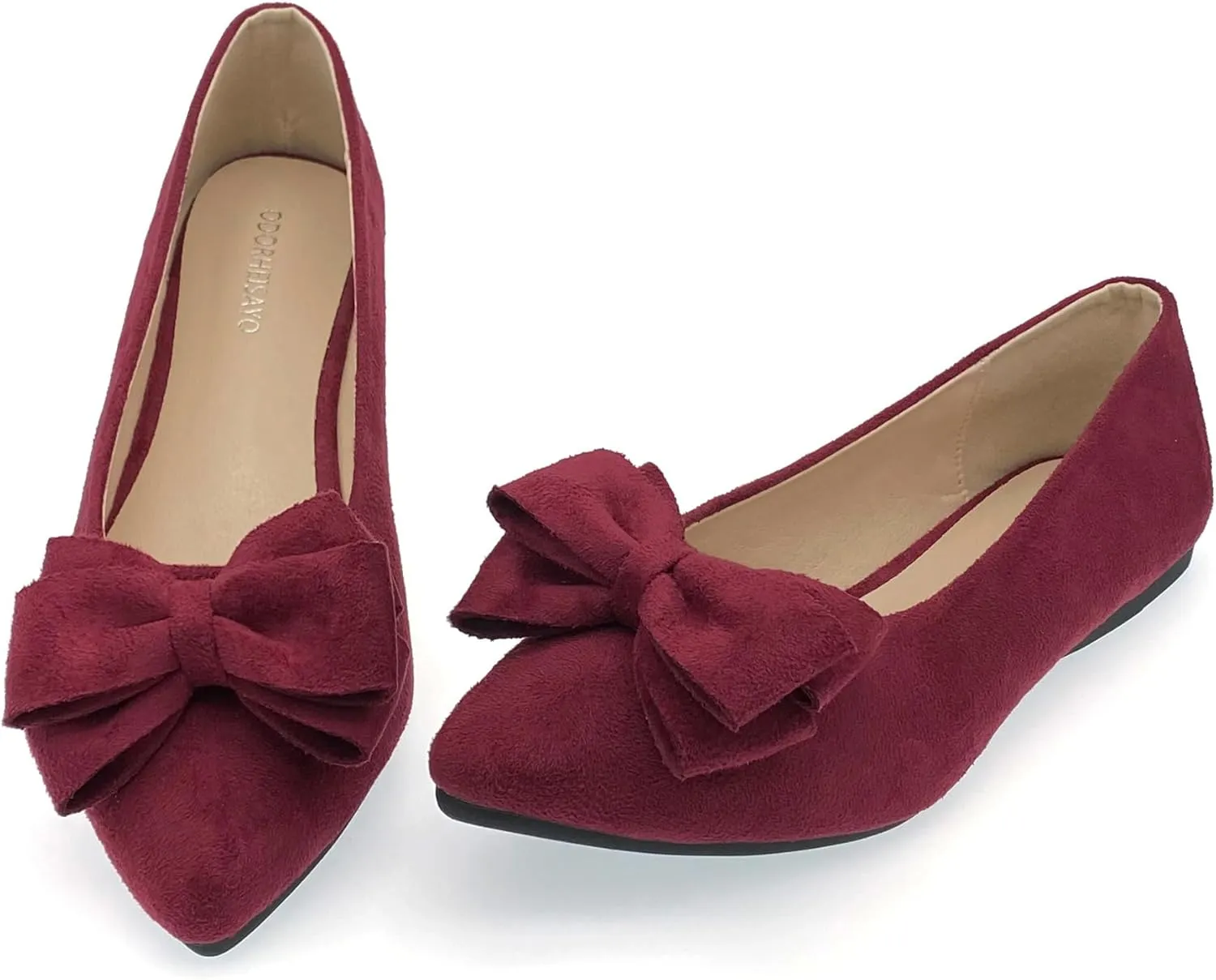 ODORHEISAYO Women's Comfortable Dressy Pink Bows Flats, Pointy Toe Casual Slip On Ballet Flats for Work, Wedding, Party