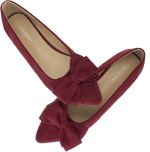 ODORHEISAYO Women's Comfortable Dressy Pink Bows Flats, Pointy Toe Casual Slip On Ballet Flats for Work, Wedding, Party