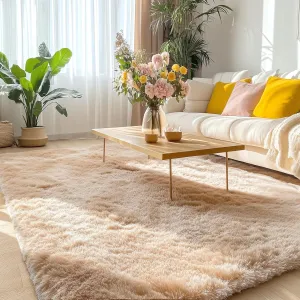 OLANLY Area Rugs for Living Room Bedroom, Machine Washable 4x5.9 Feet Soft Fluffy Shaggy Bedside Rug, Indoor Floor Carpet for Kids Girls and Boys, Dorms, Nursery Rooms, Home Decor Aesthetic, Beige