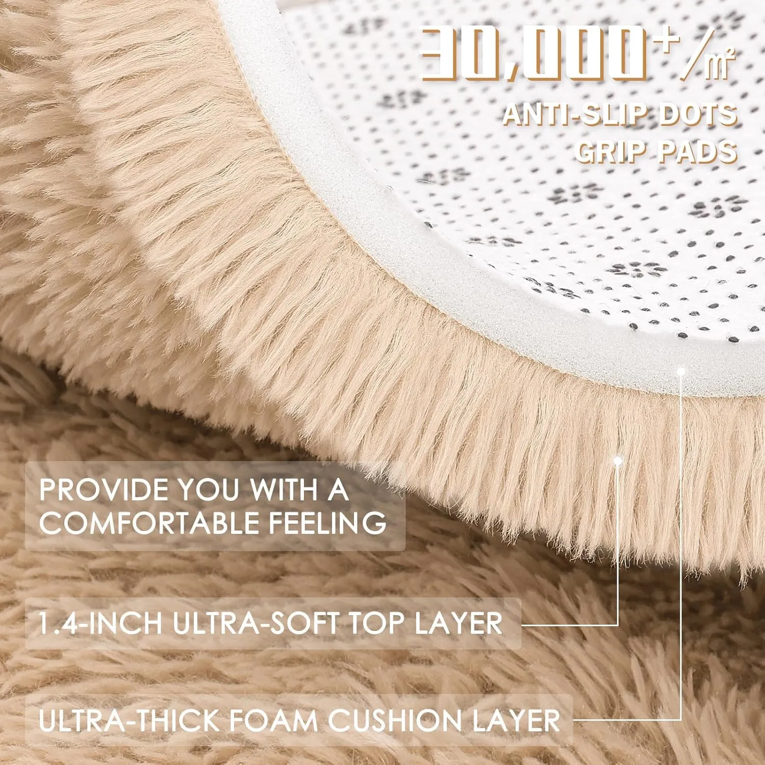 OLANLY Area Rugs for Living Room Bedroom, Machine Washable 4x5.9 Feet Soft Fluffy Shaggy Bedside Rug, Indoor Floor Carpet for Kids Girls and Boys, Dorms, Nursery Rooms, Home Decor Aesthetic, Beige