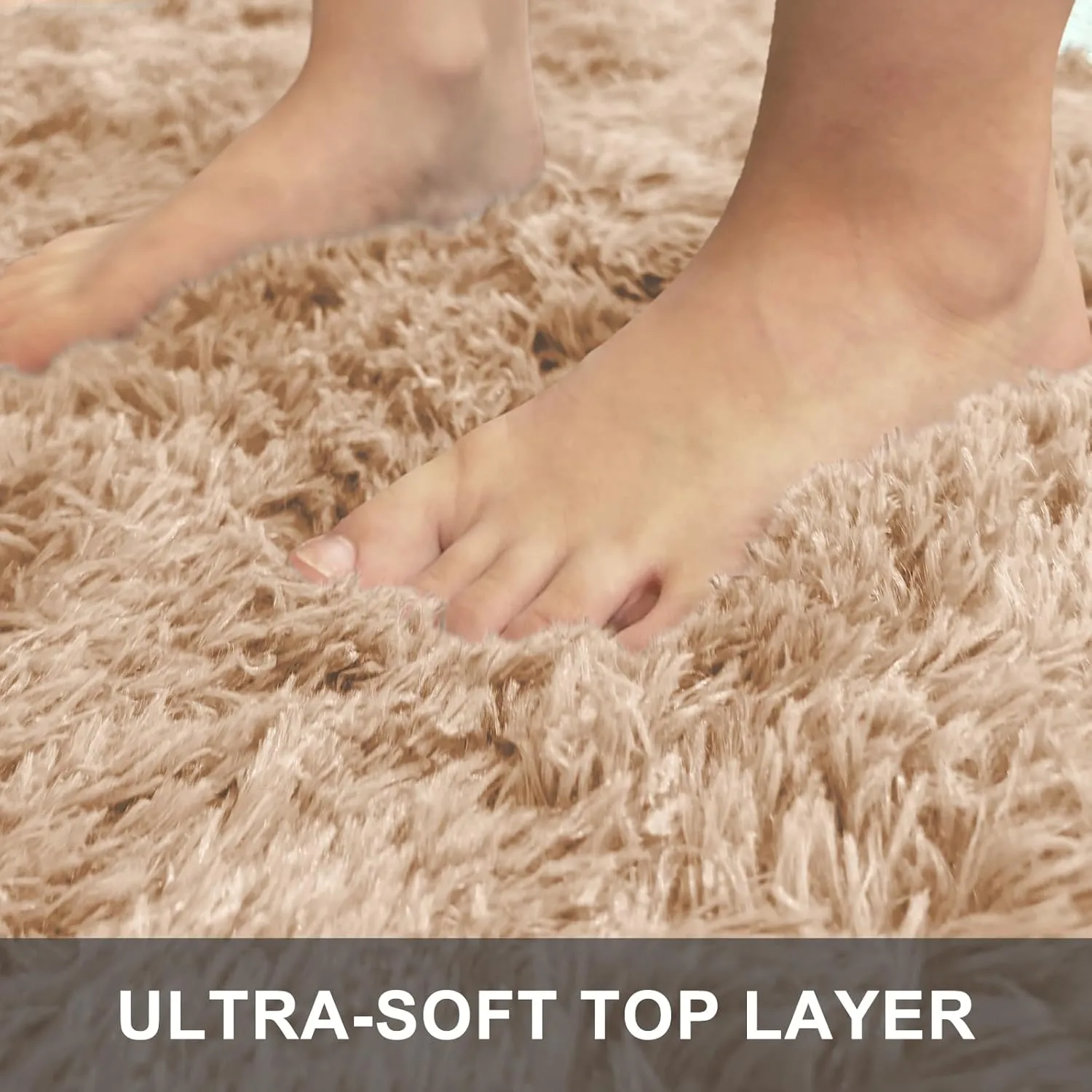 OLANLY Area Rugs for Living Room Bedroom, Machine Washable 4x5.9 Feet Soft Fluffy Shaggy Bedside Rug, Indoor Floor Carpet for Kids Girls and Boys, Dorms, Nursery Rooms, Home Decor Aesthetic, Beige