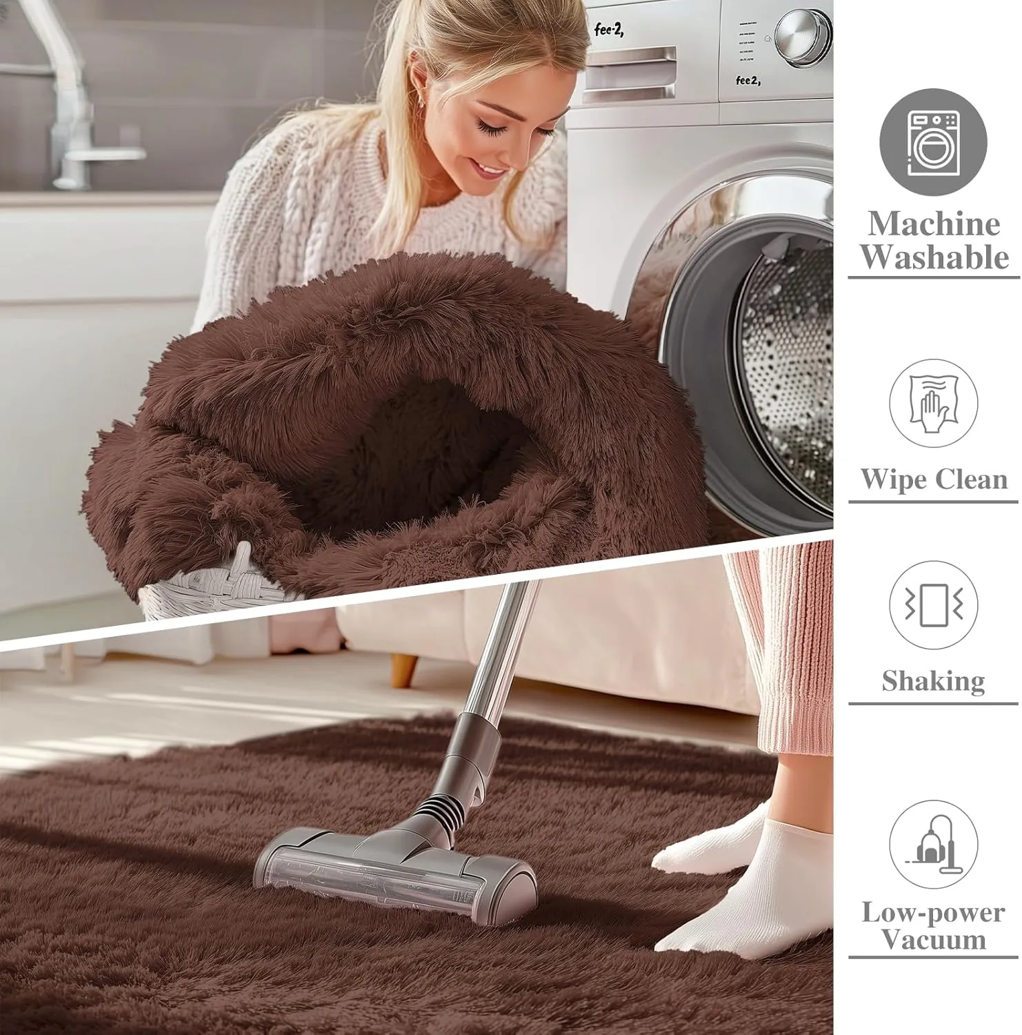OLANLY Area Rugs for Living Room Bedroom, Machine Washable 4x5.9 Feet Soft Fluffy Shaggy Bedside Rug, Indoor Floor Carpet for Kids Girls and Boys, Dorms, Nursery Rooms, Home Decor Aesthetic, Coffee