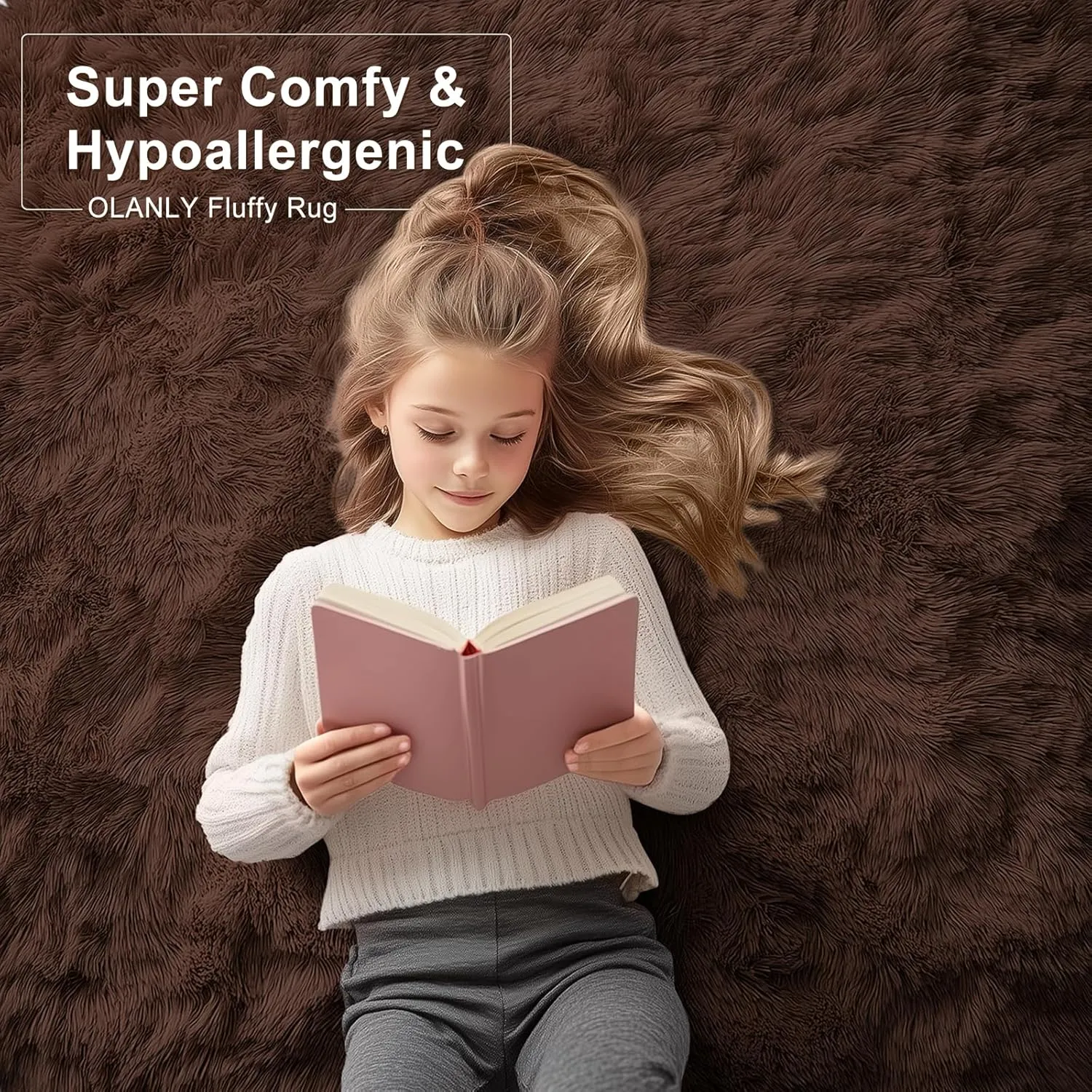 OLANLY Area Rugs for Living Room Bedroom, Machine Washable 4x5.9 Feet Soft Fluffy Shaggy Bedside Rug, Indoor Floor Carpet for Kids Girls and Boys, Dorms, Nursery Rooms, Home Decor Aesthetic, Coffee