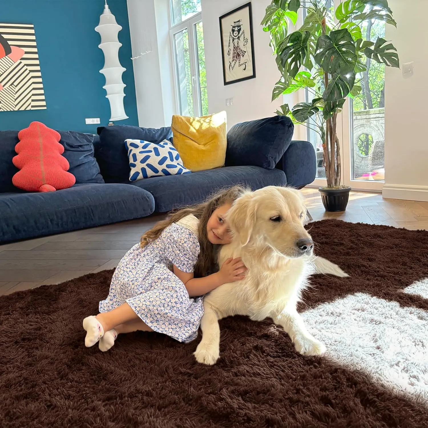 OLANLY Area Rugs for Living Room Bedroom, Machine Washable 4x5.9 Feet Soft Fluffy Shaggy Bedside Rug, Indoor Floor Carpet for Kids Girls and Boys, Dorms, Nursery Rooms, Home Decor Aesthetic, Coffee