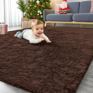 OLANLY Area Rugs for Living Room Bedroom, Machine Washable 4x5.9 Feet Soft Fluffy Shaggy Bedside Rug, Indoor Floor Carpet for Kids Girls and Boys, Dorms, Nursery Rooms, Home Decor Aesthetic, Coffee
