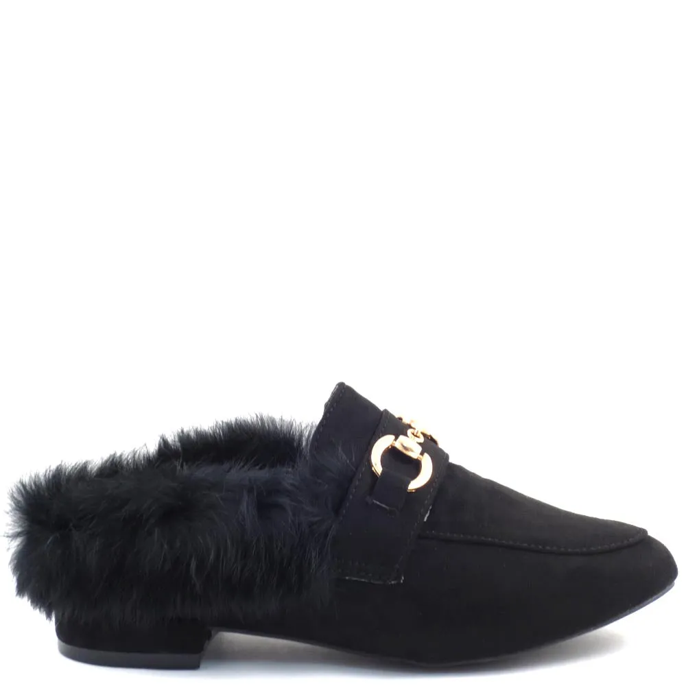 Olivia Jaymes Closed Toe Furry Lining Detail Ornament Mule - Sonia