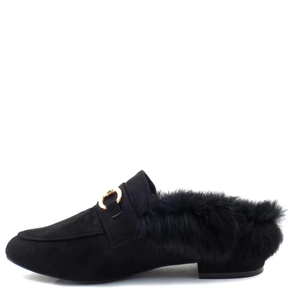 Olivia Jaymes Closed Toe Furry Lining Detail Ornament Mule - Sonia