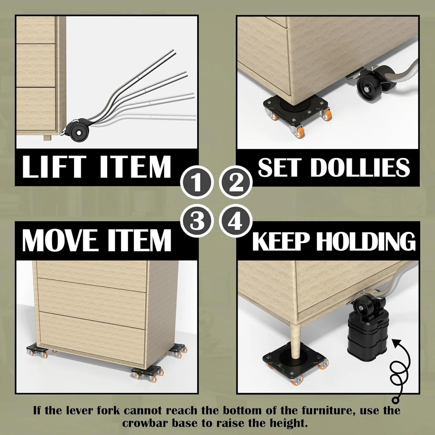 ONEON Furniture Mover Plus, Upgrated to Full Carbon Steel Panels Dolly, Reinforced Rib Design, Increased Weight Capacity, with Furniture Lifter, Easy Heavy Lifting