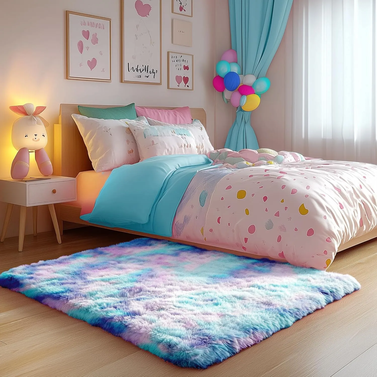 PAGISOFE Cute Furry Pastel Rug for Girls Bedroom, Soft Purple Shag Tent Rugs for Livingroom, Kids Room, Playroom, Nursery, Home Decor, Plush Mermaid Kawaii Rug, Fluffy Fuzzy Carpet, 4x6 Area Rug