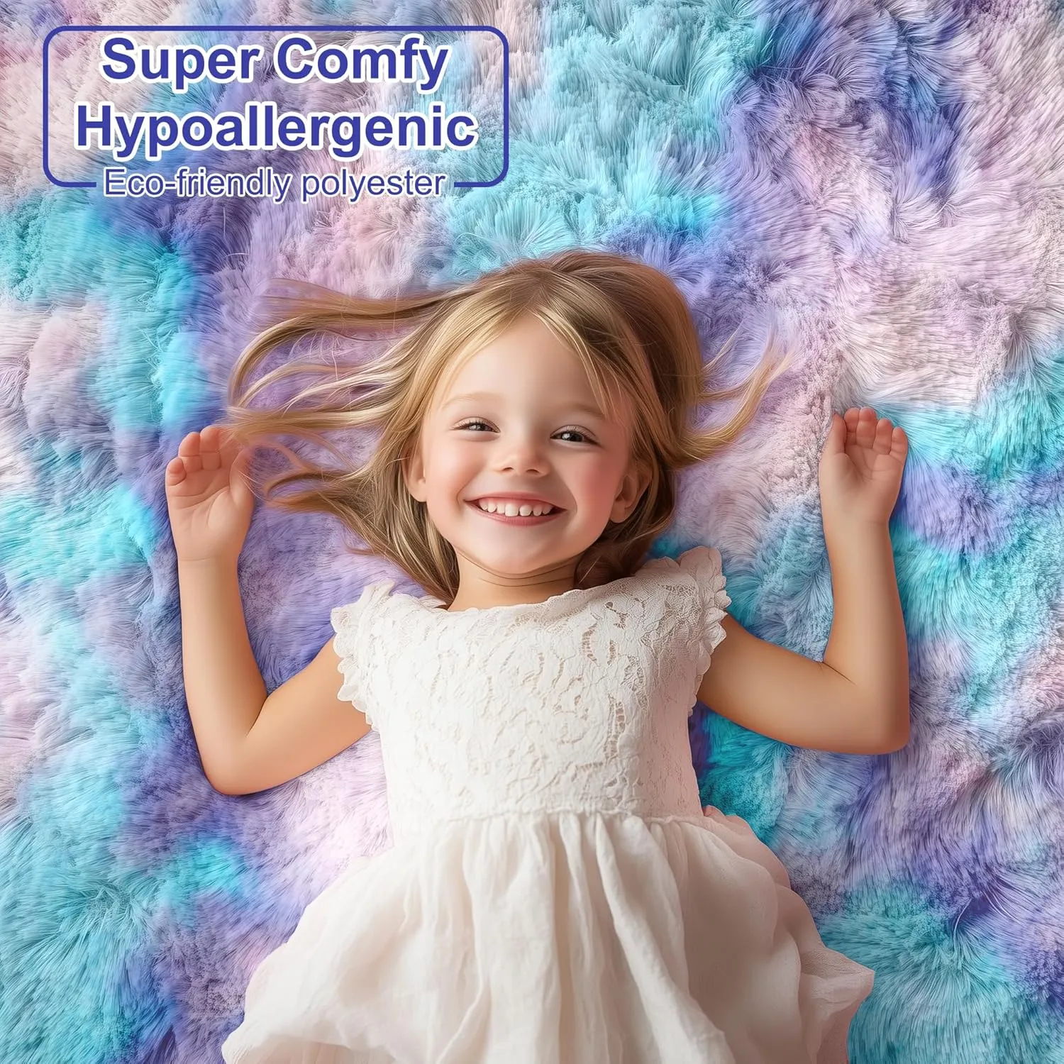 PAGISOFE Cute Furry Pastel Rug for Girls Bedroom, Soft Purple Shag Tent Rugs for Livingroom, Kids Room, Playroom, Nursery, Home Decor, Plush Mermaid Kawaii Rug, Fluffy Fuzzy Carpet, 4x6 Area Rug