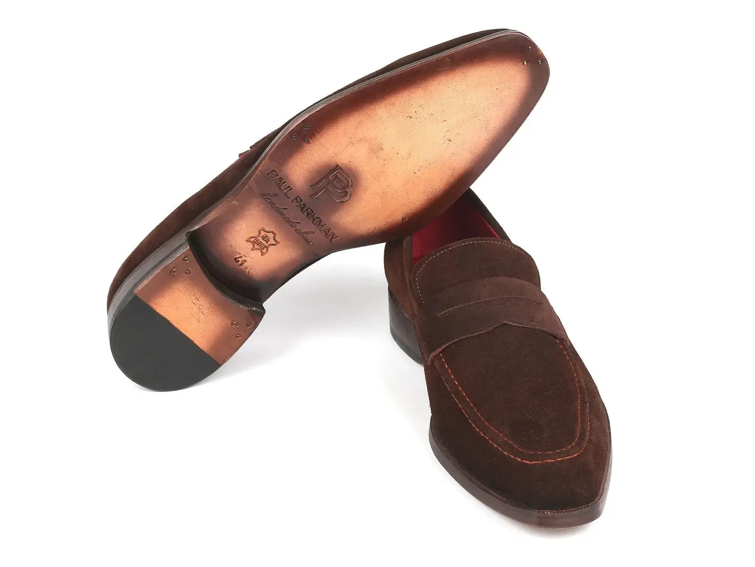 Paul Parkman Men's Suede Penny Loafers in Brown