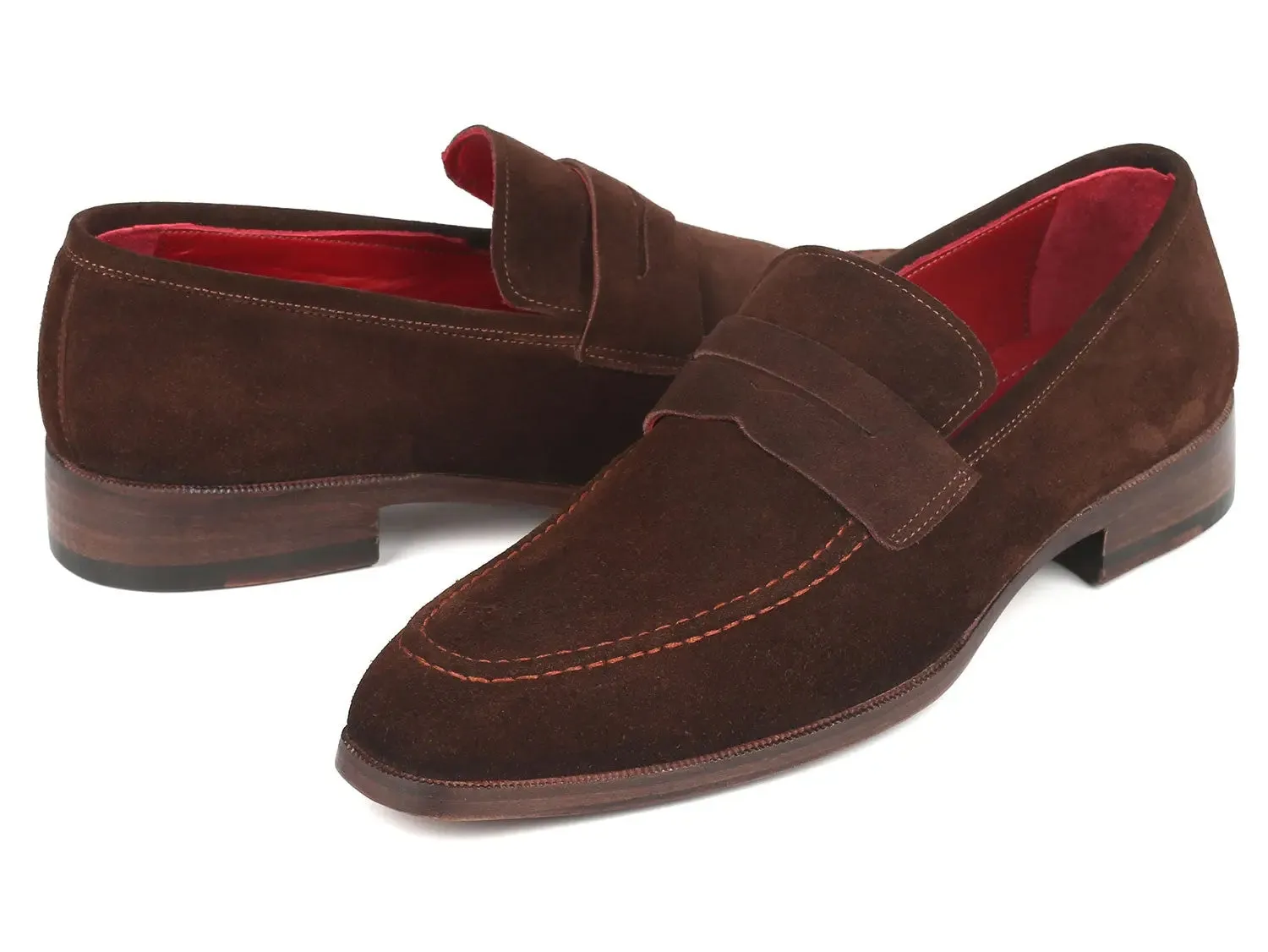 Paul Parkman Men's Suede Penny Loafers in Brown