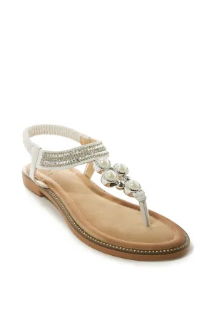 Pearl Back Strap Sandal White Multi
