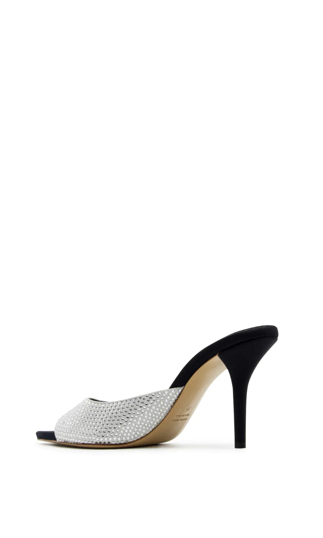 Perni 04, Silver/Black Uni Strass, Pointe Toe Mule
