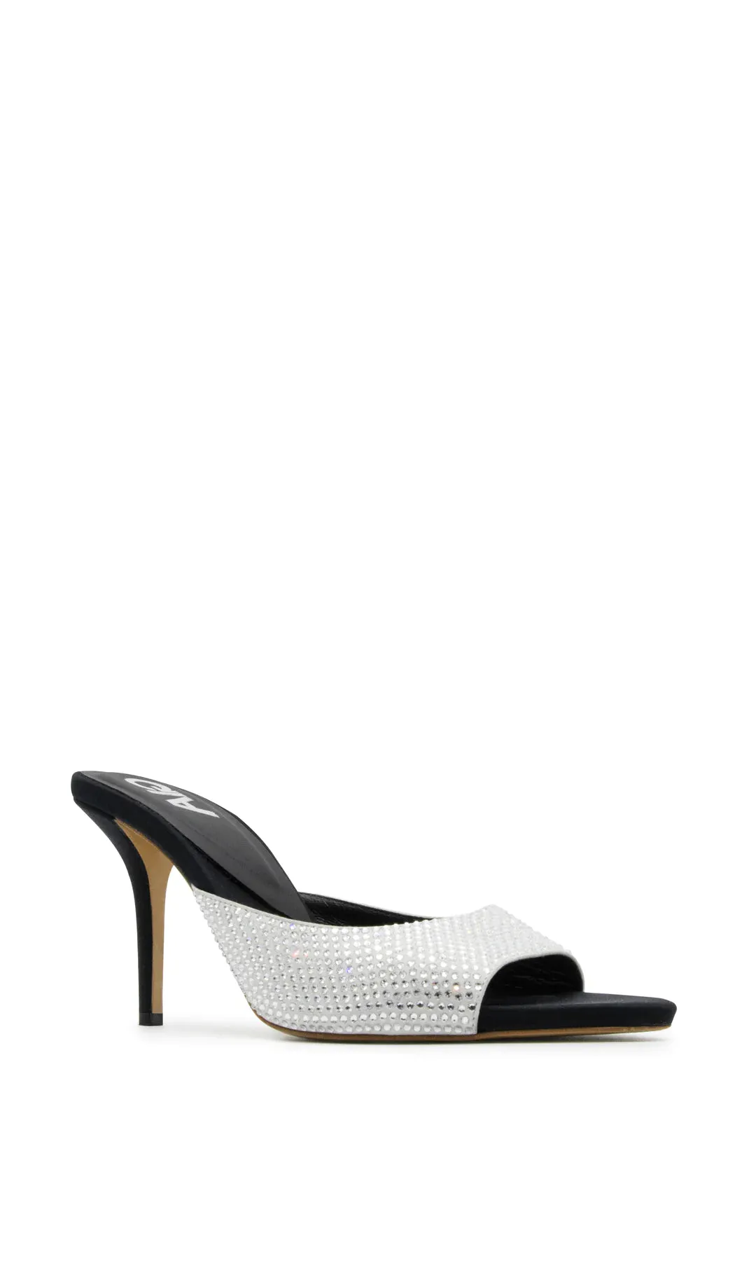 Perni 04, Silver/Black Uni Strass, Pointe Toe Mule
