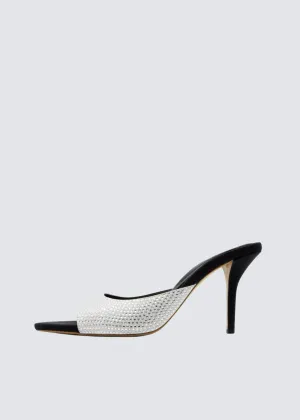 Perni 04, Silver/Black Uni Strass, Pointe Toe Mule