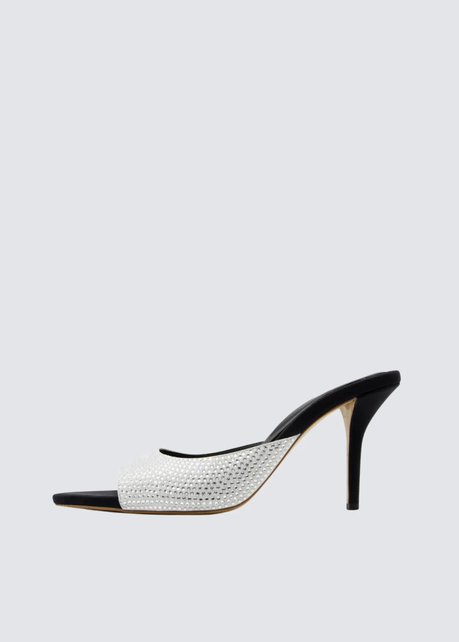 Perni 04, Silver/Black Uni Strass, Pointe Toe Mule