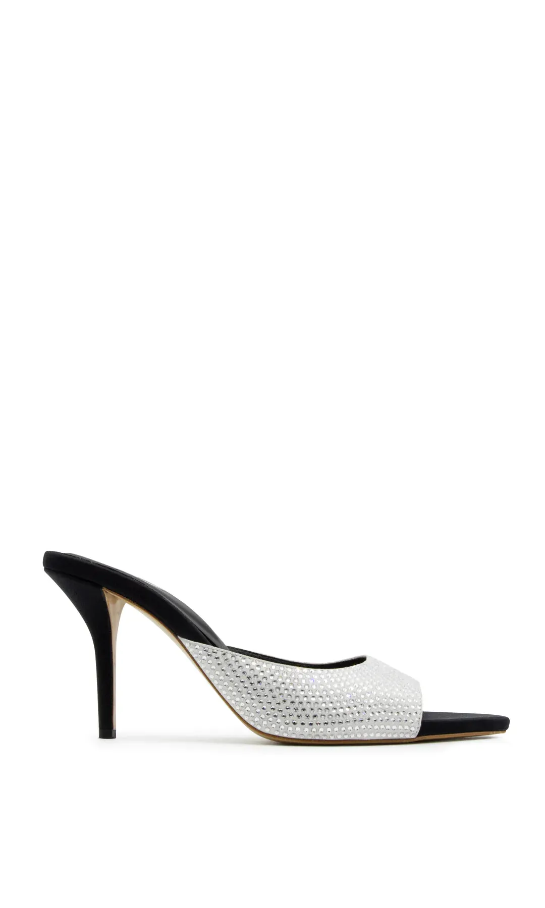 Perni 04, Silver/Black Uni Strass, Pointe Toe Mule