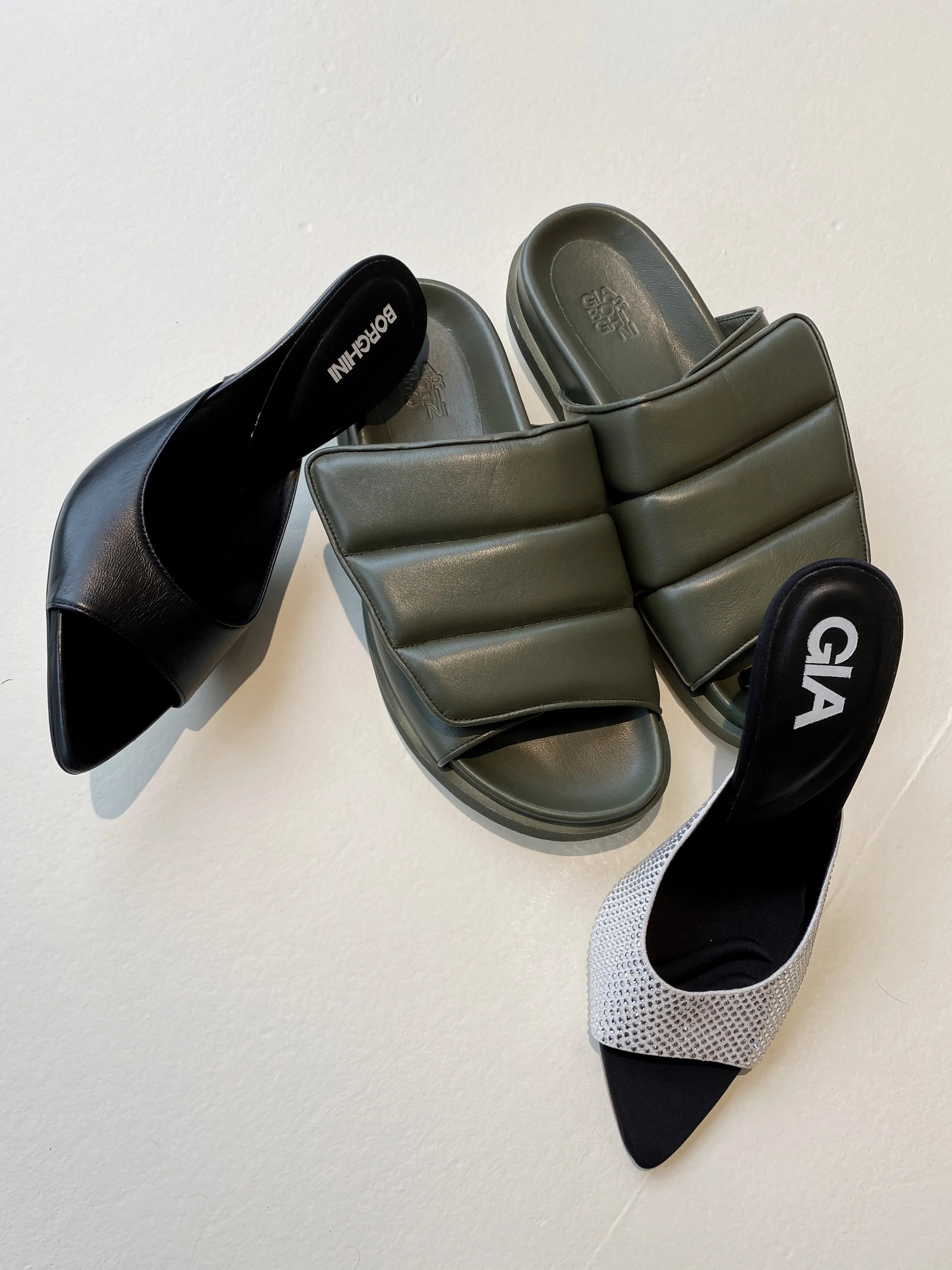 Perni 04, Silver/Black Uni Strass, Pointe Toe Mule