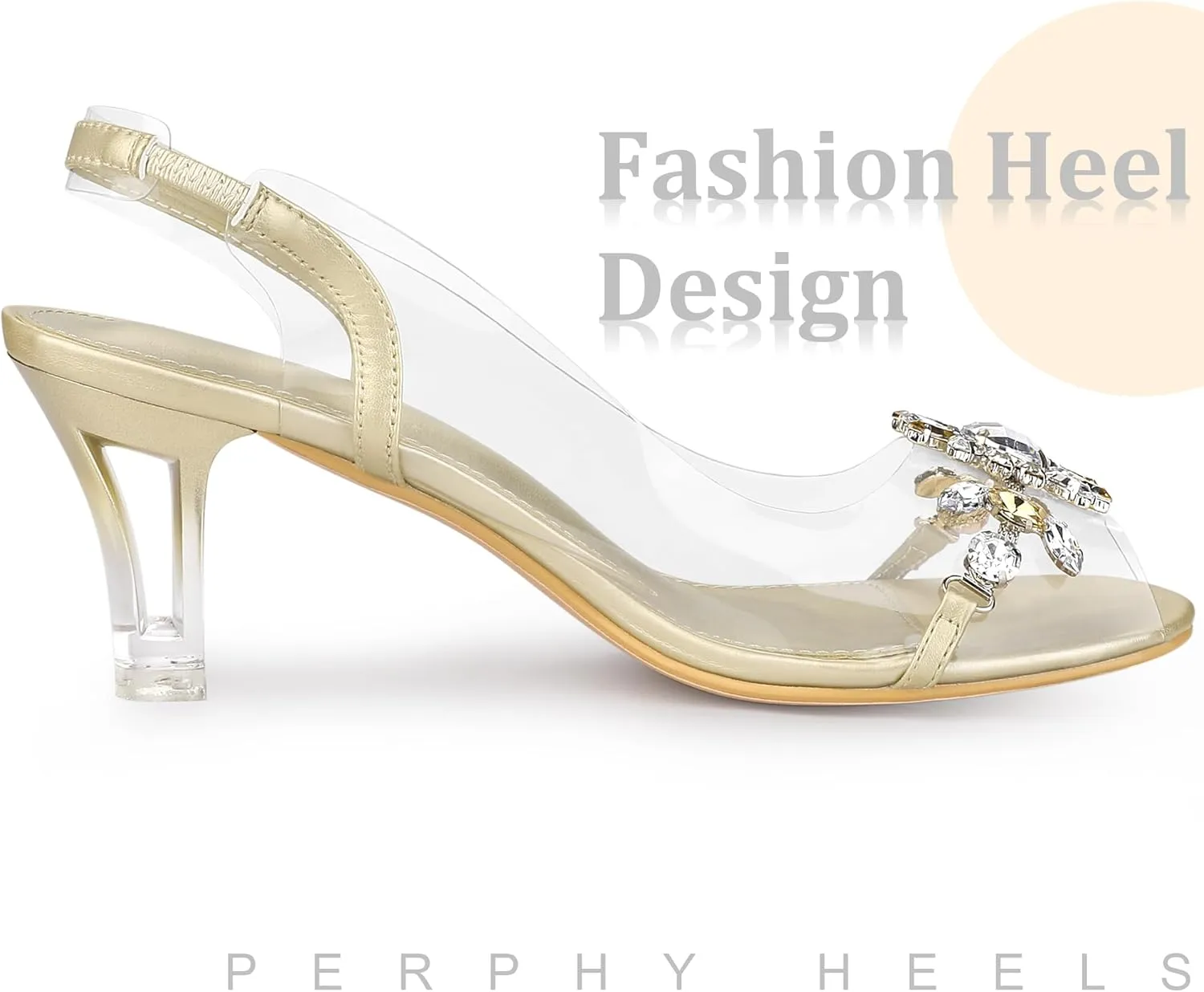Perphy Peep Toe Flower Rhinestone Clear Chunky Heels Cinderella Glass Sandals for Women