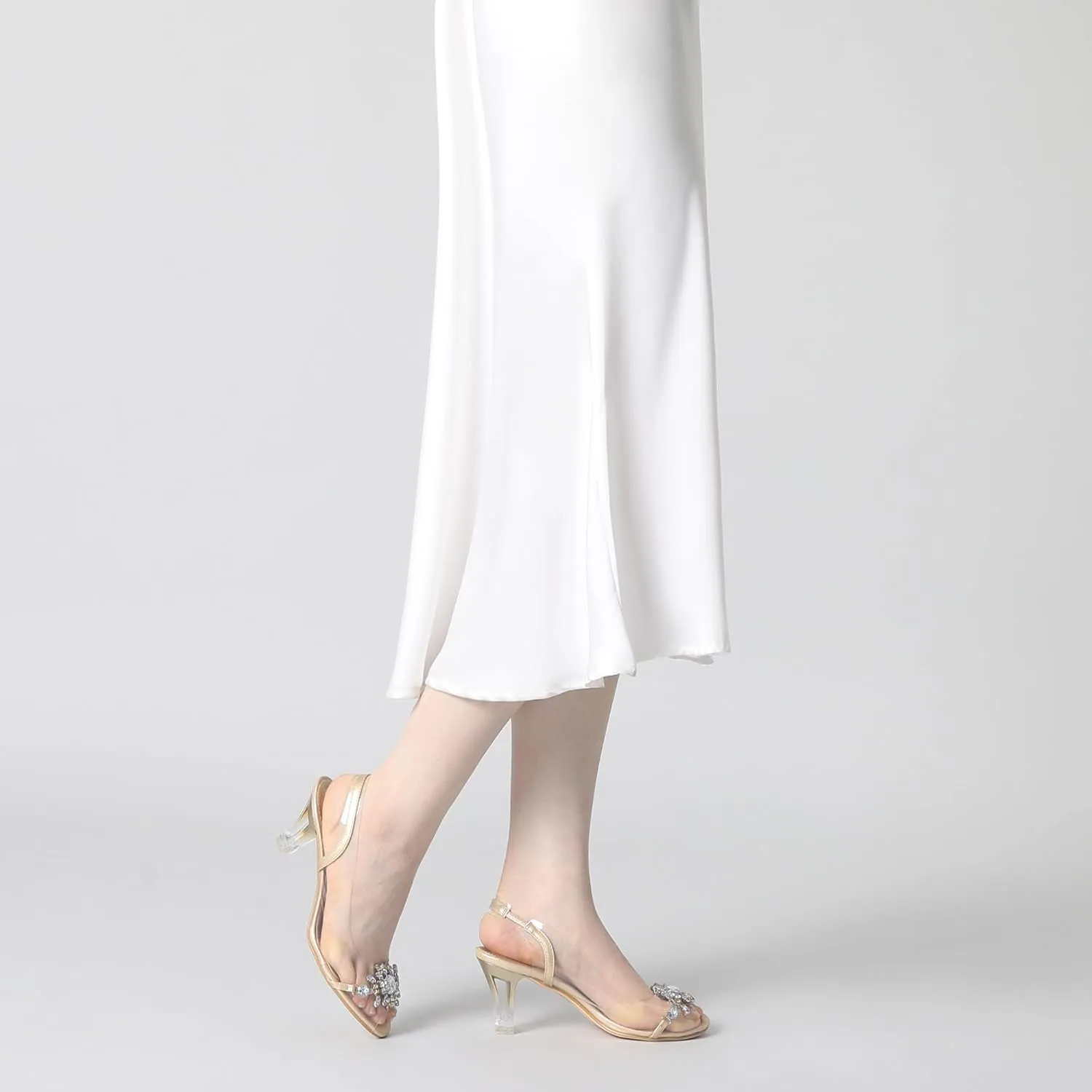 Perphy Peep Toe Flower Rhinestone Clear Chunky Heels Cinderella Glass Sandals for Women