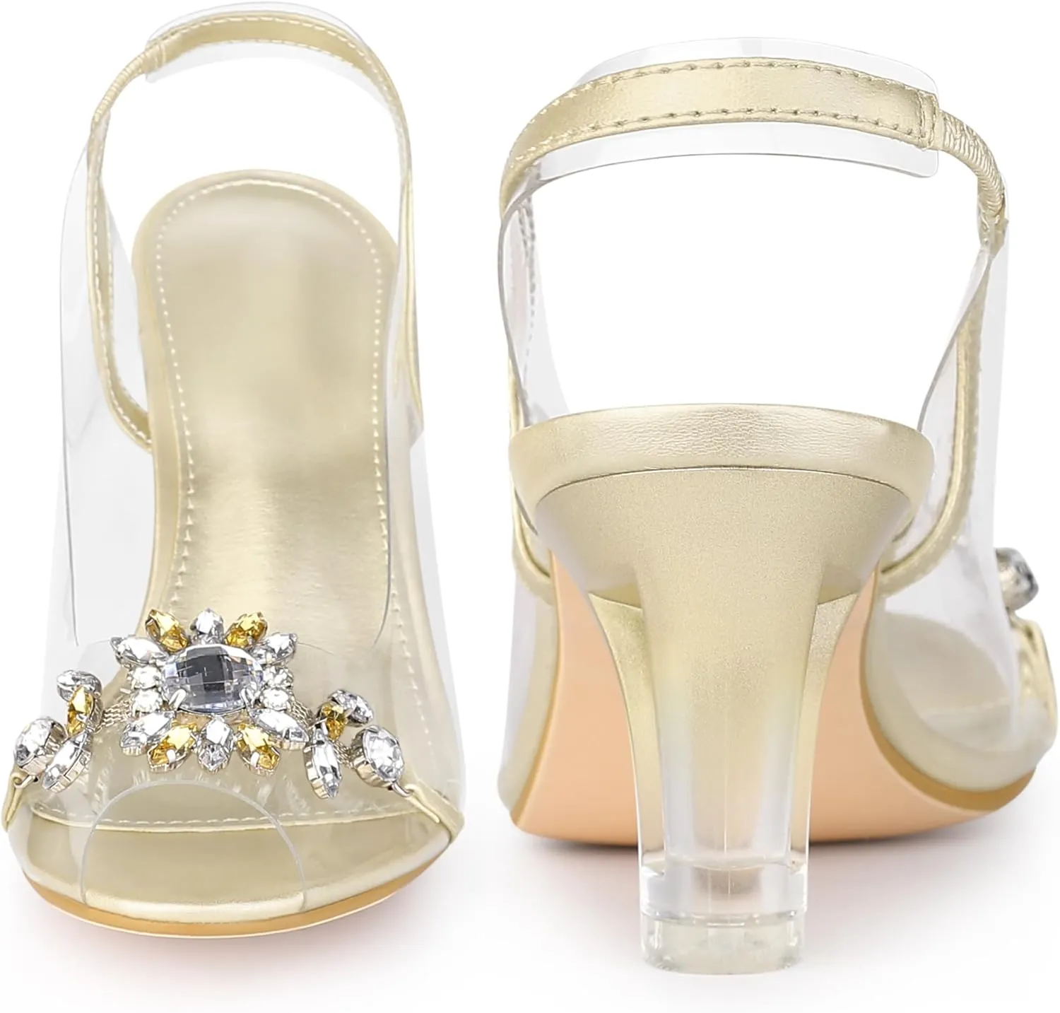Perphy Peep Toe Flower Rhinestone Clear Chunky Heels Cinderella Glass Sandals for Women