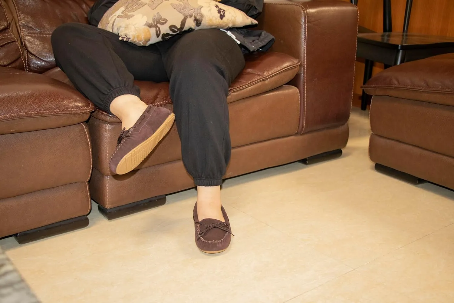 Plaid Lined Hardsole - Moccasin Slippers for Womens Made with Suede Upper, Rubber Sole, Textile Lace, and Traditional Moccasin Design