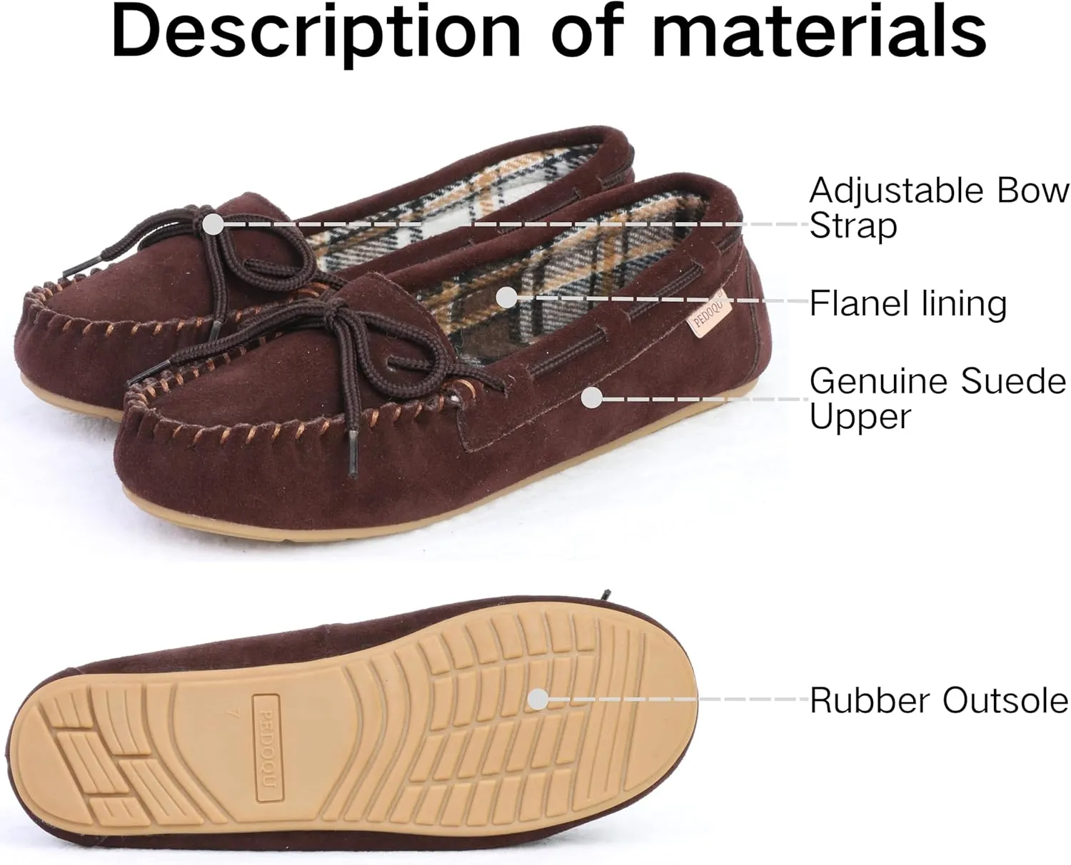 Plaid Lined Hardsole - Moccasin Slippers for Womens Made with Suede Upper, Rubber Sole, Textile Lace, and Traditional Moccasin Design