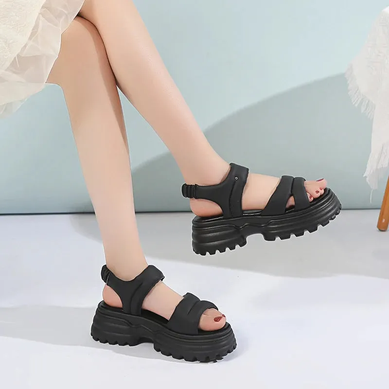 Platform Heel Sandal with Elastic Closure