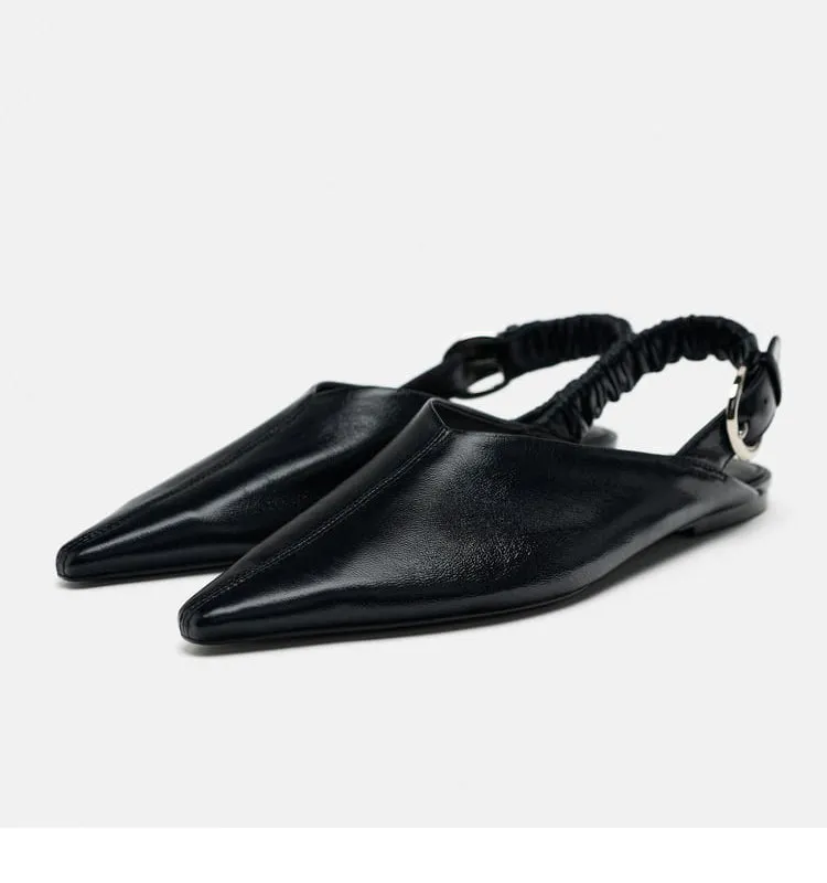 Pointed buckle straps flat sandals