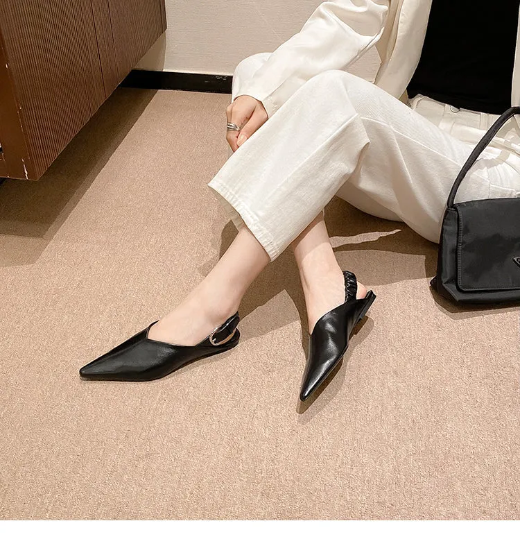 Pointed buckle straps flat sandals