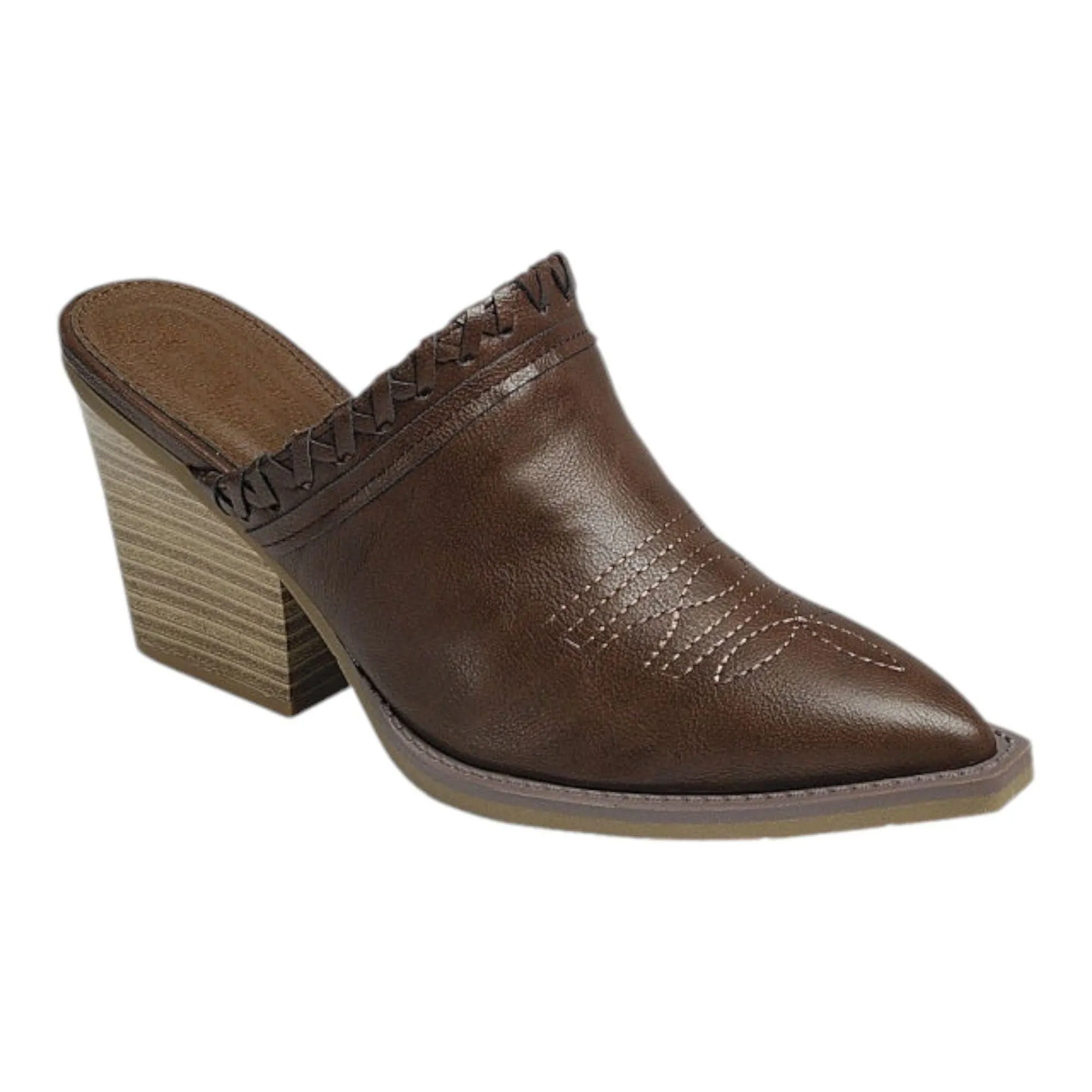 Pointed Toe Western Mule Heel, Brown