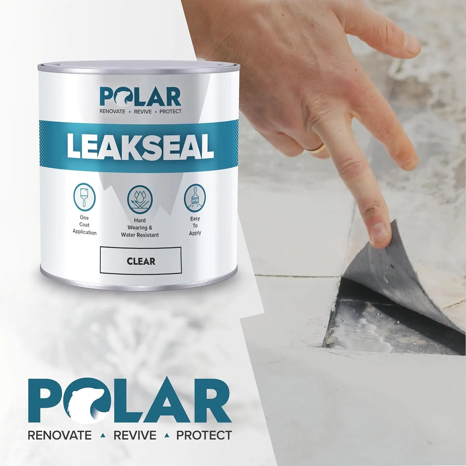 Polar Clear Leak Fix Paint - 35 oz - One Coat Waterproof Sealant with Reinforced Fibers, Instantly Seals Leaks & Cracks for Roofs, Drainpipes and Gutter Repairs for Exterior Use