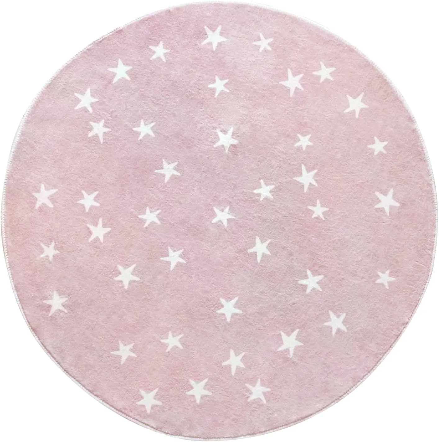Poowe Stars Round Rug for Kids Room 4 FT Alphabet Super Soft Rug Non Slip Nursery Rug Bedroom Playroom Rug Washable Classroom Circle Rug for Kids Baby Toddlers-Pink