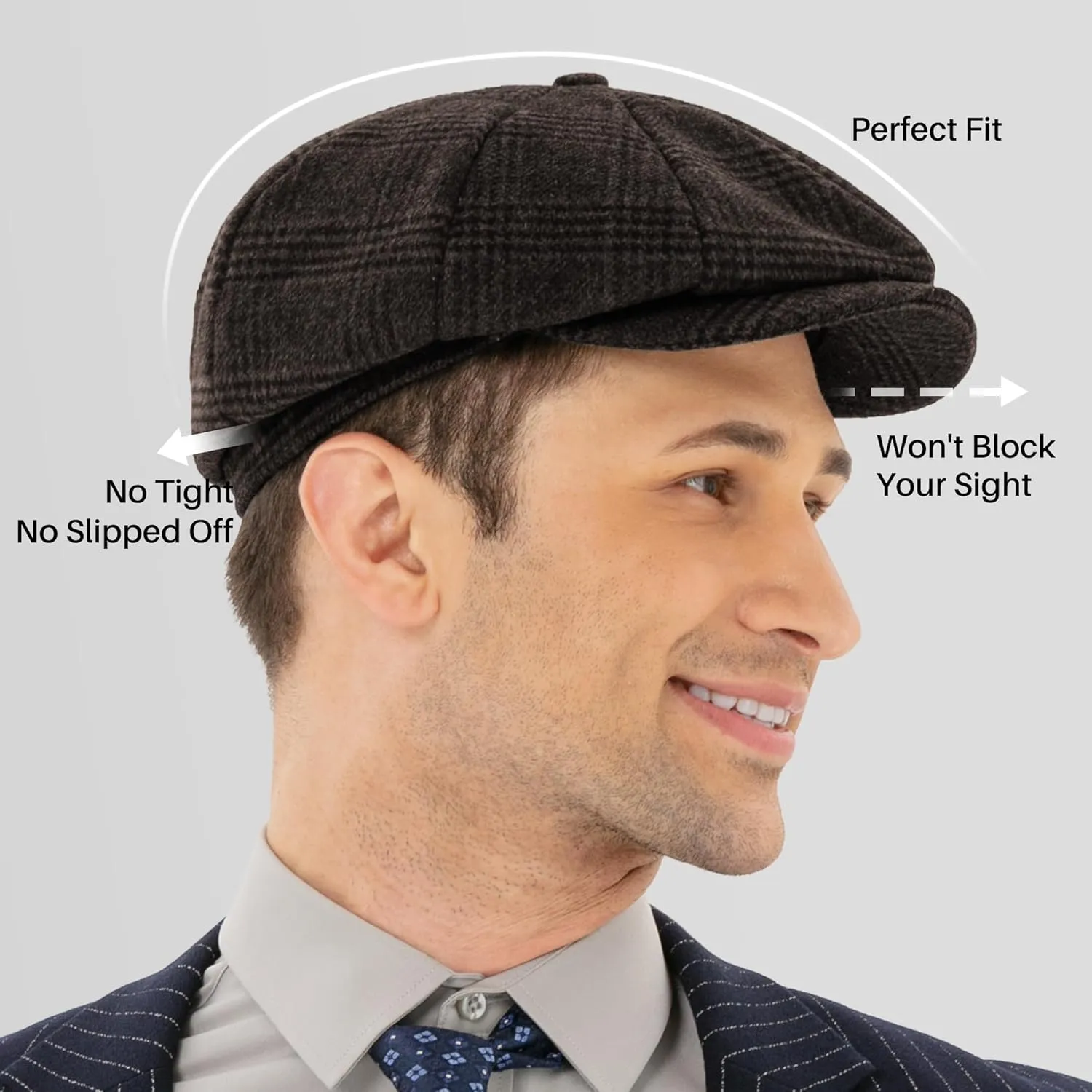 POUDAY Newsboy Cap for Men - Irish Newsies Cabbie Hat - Flat Winter Hat