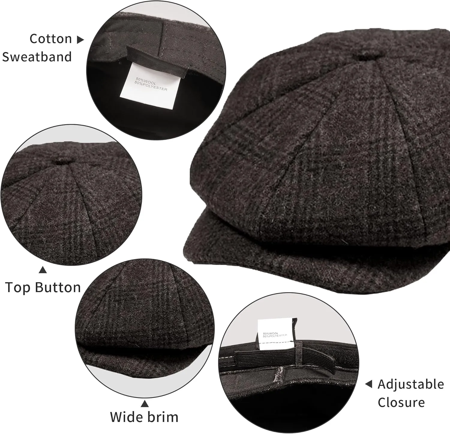 POUDAY Newsboy Cap for Men - Irish Newsies Cabbie Hat - Flat Winter Hat