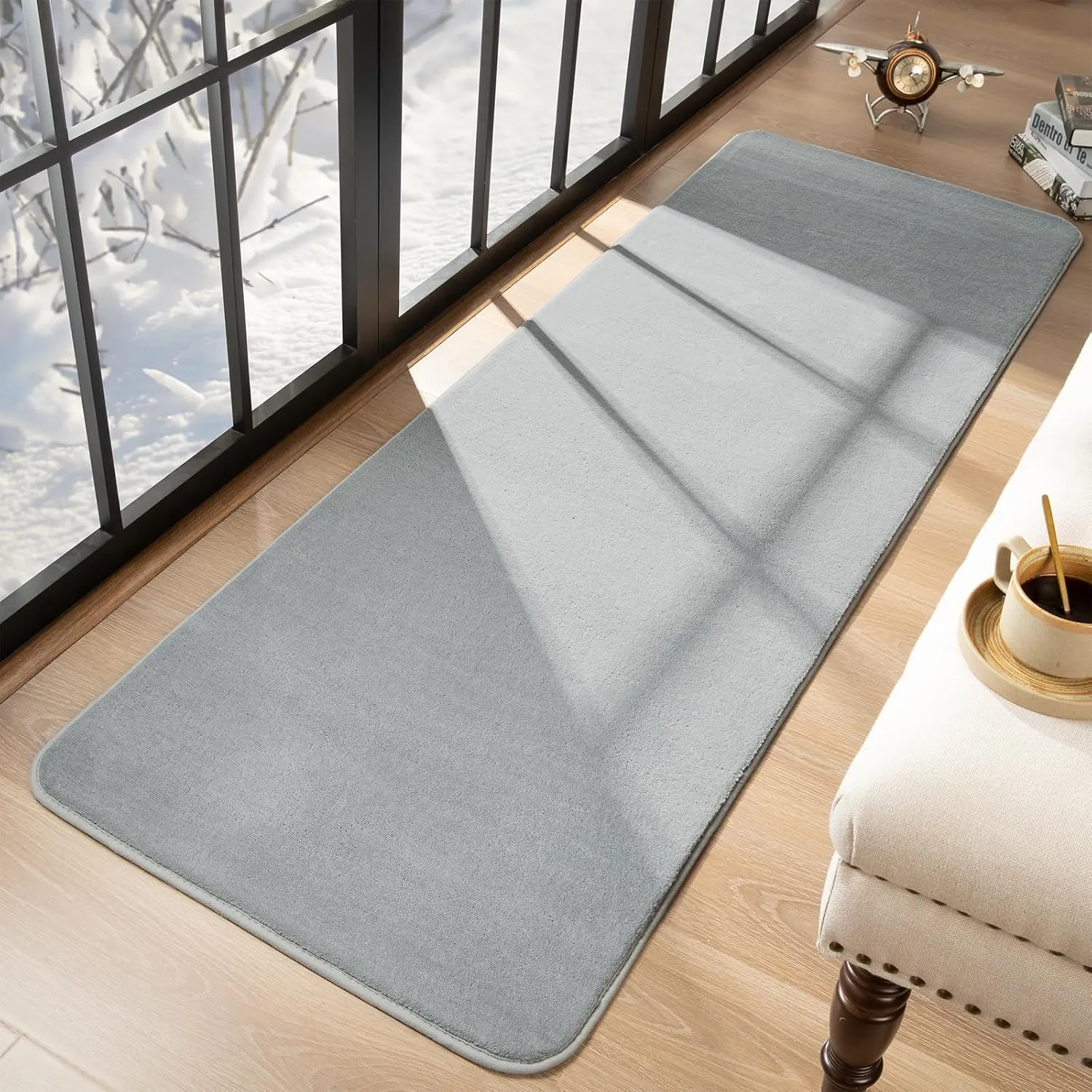 Przemy Washable Grey Rugs for Bedroom Living Room, 2x6 Feet Runner Rug Soft Memory Foam Indoor Carpet for Hallway Kids Boys Girls Room Dorm Bedside Nursery Decor Mat