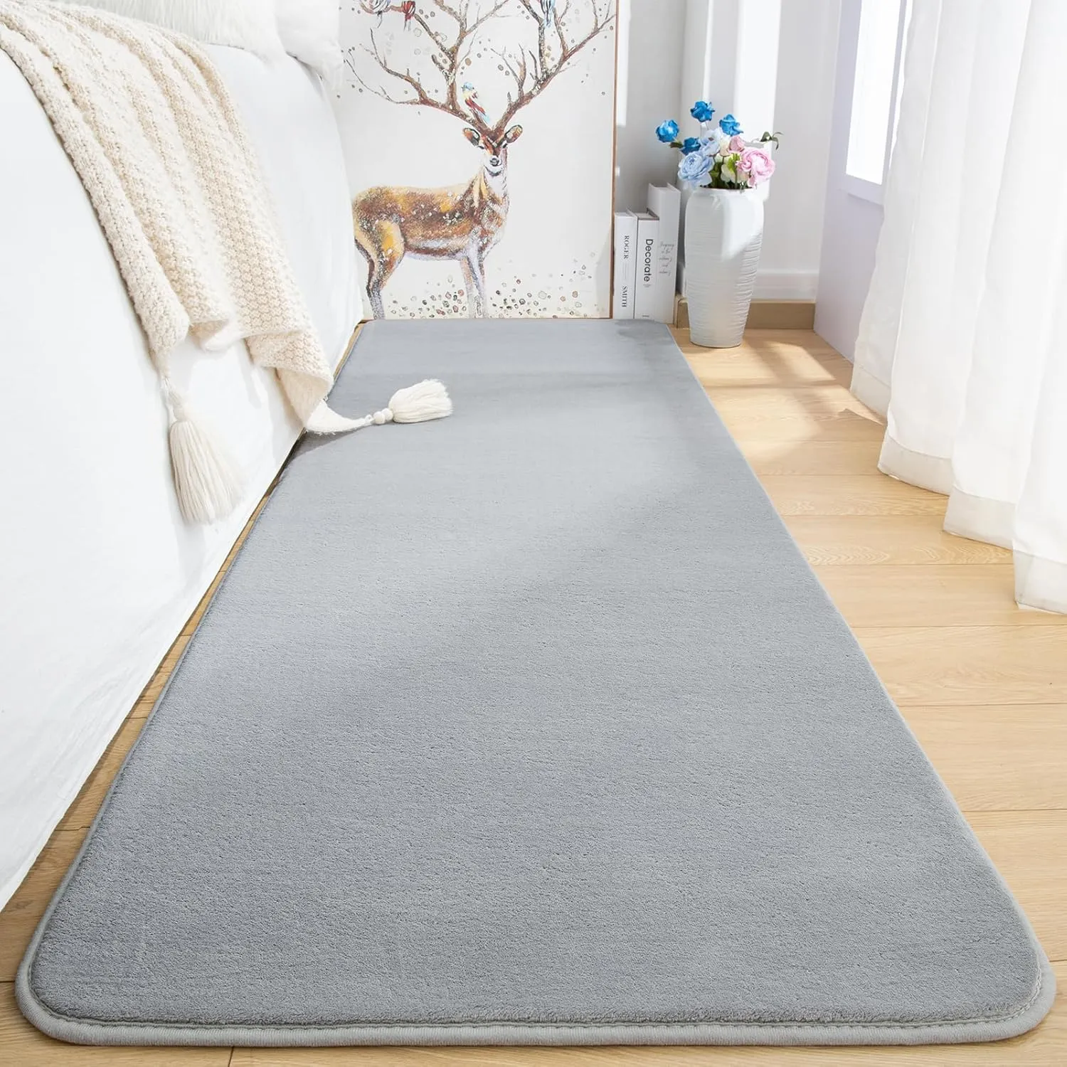 Przemy Washable Grey Rugs for Bedroom Living Room, 2x6 Feet Runner Rug Soft Memory Foam Indoor Carpet for Hallway Kids Boys Girls Room Dorm Bedside Nursery Decor Mat