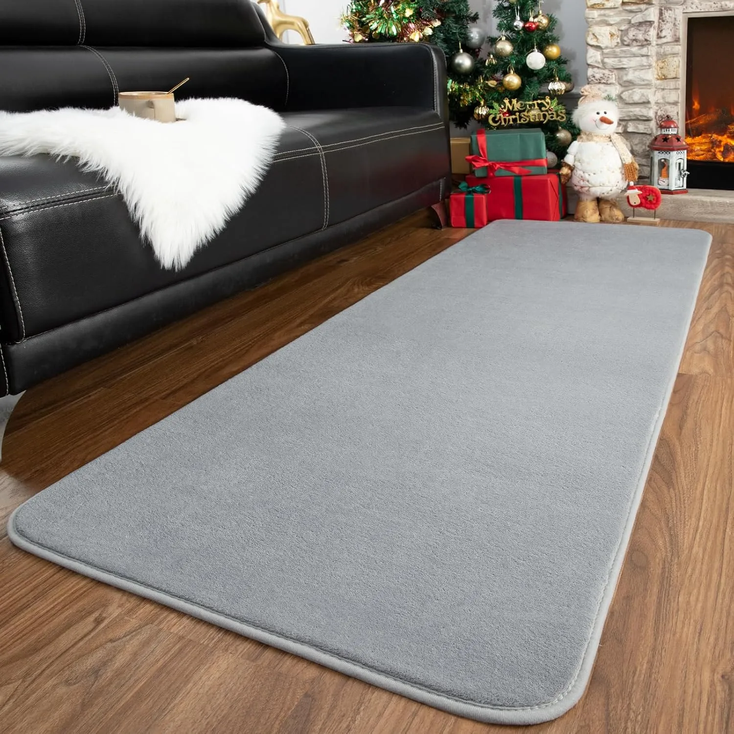 Przemy Washable Grey Rugs for Bedroom Living Room, 2x6 Feet Runner Rug Soft Memory Foam Indoor Carpet for Hallway Kids Boys Girls Room Dorm Bedside Nursery Decor Mat