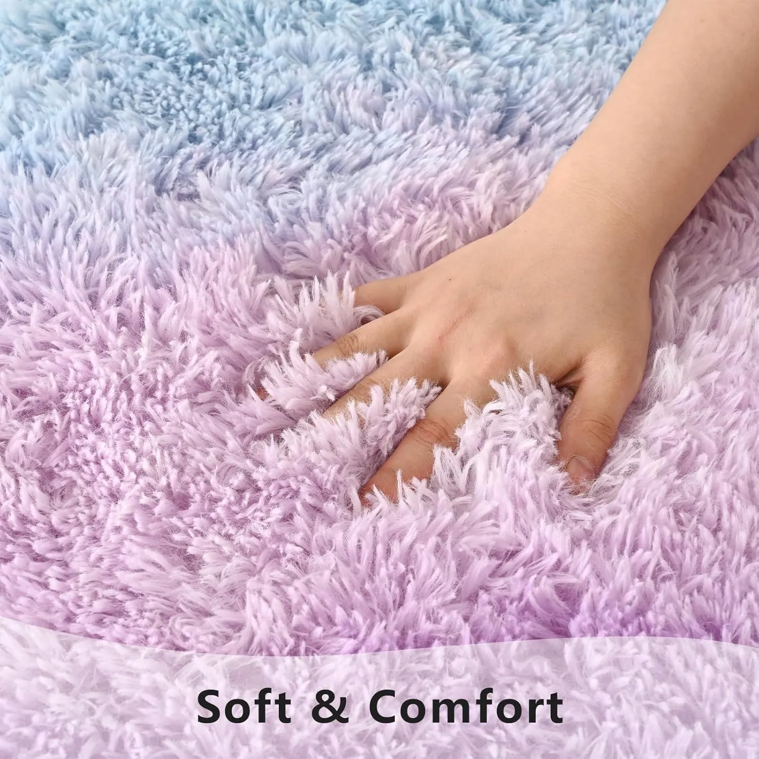 Purple-Blue Area Rugs Fluffy Carpets, 4x6 Feet Indoor Plush Rug for Bedroom Living Room, Tie-Dye Rectangular Modern Rug for Kids Girls Nursery Room, Shaggy Rug for Home Decor
