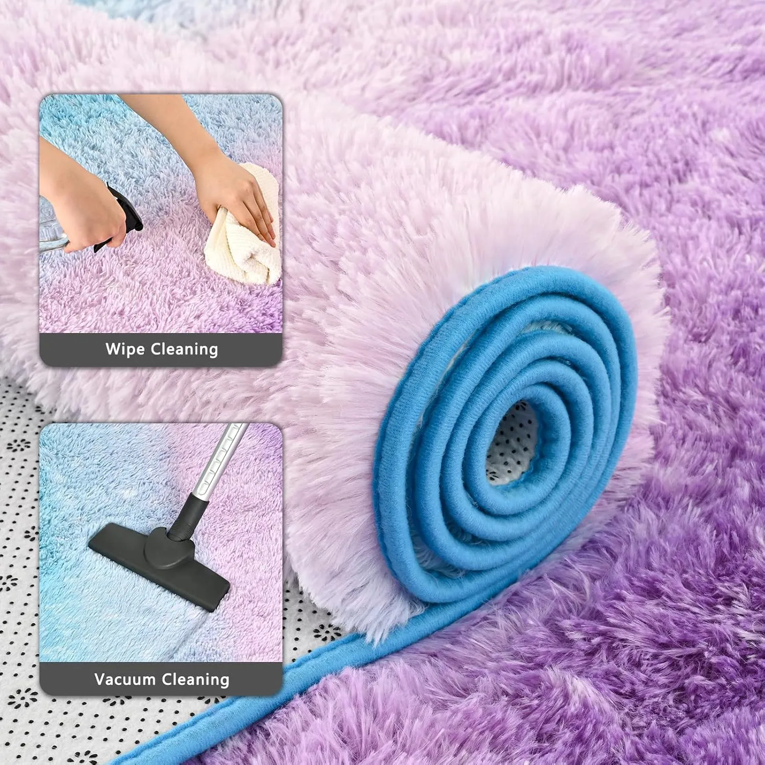 Purple-Blue Area Rugs Fluffy Carpets, 4x6 Feet Indoor Plush Rug for Bedroom Living Room, Tie-Dye Rectangular Modern Rug for Kids Girls Nursery Room, Shaggy Rug for Home Decor