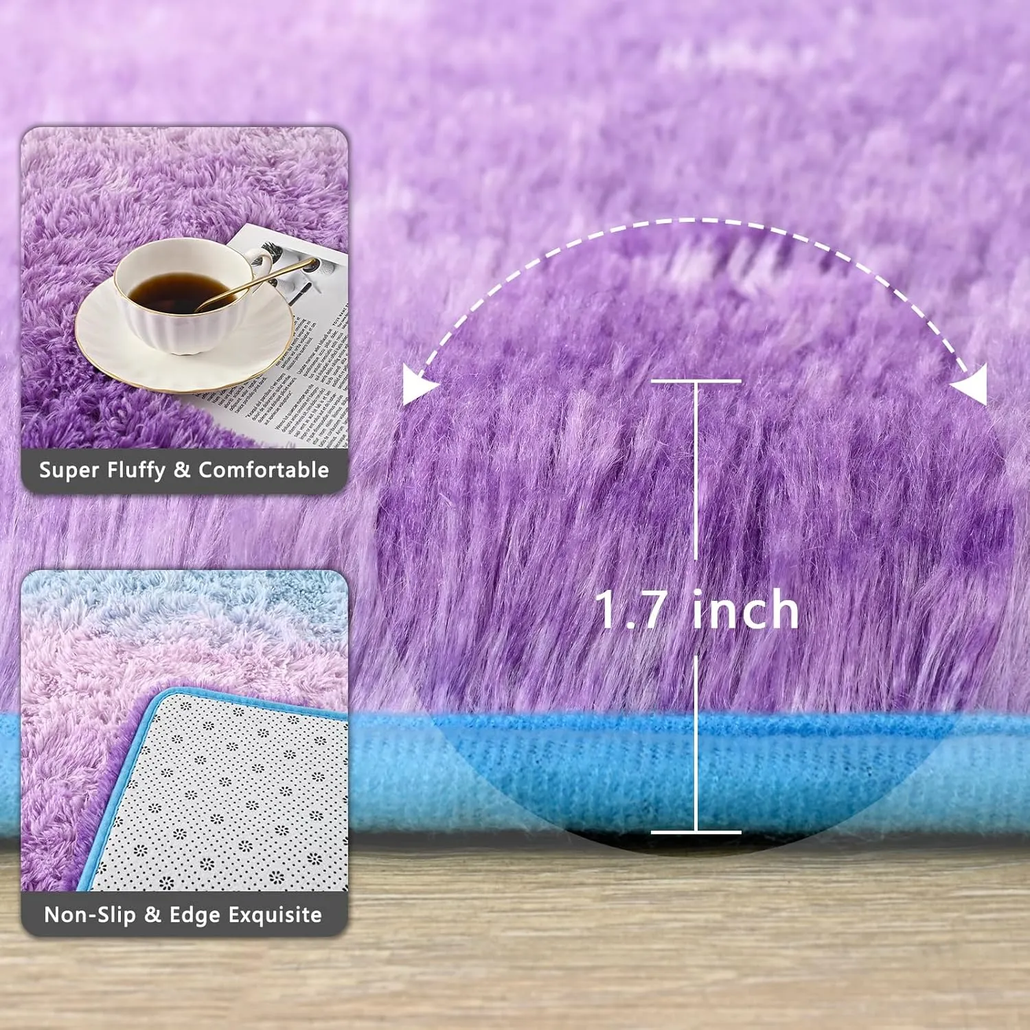 Purple-Blue Area Rugs Fluffy Carpets, 4x6 Feet Indoor Plush Rug for Bedroom Living Room, Tie-Dye Rectangular Modern Rug for Kids Girls Nursery Room, Shaggy Rug for Home Decor